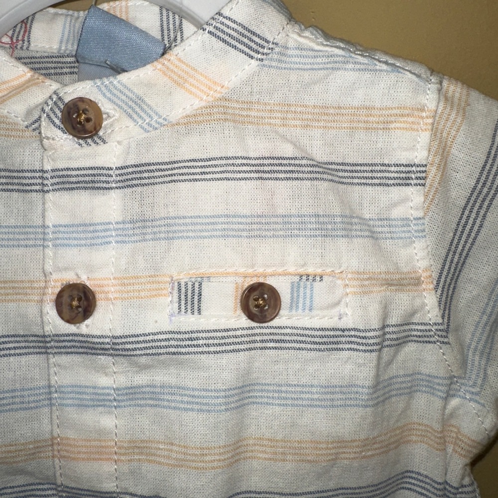 Little Lad Baby‎ Boy Striped Bodysuit Pants Set 3 6M Blue Yellow Linen Blend - Picture 3 of 10